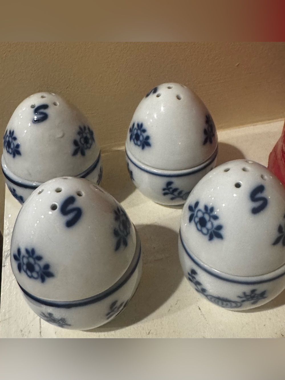 Vintage Gerold Porzellan Bavaria Blue Onion Salt Pepper Egg Sets Set of 4